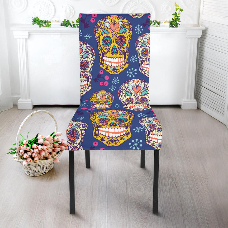 Sugar Skull Flower Pattern Dining Chair Slipcover