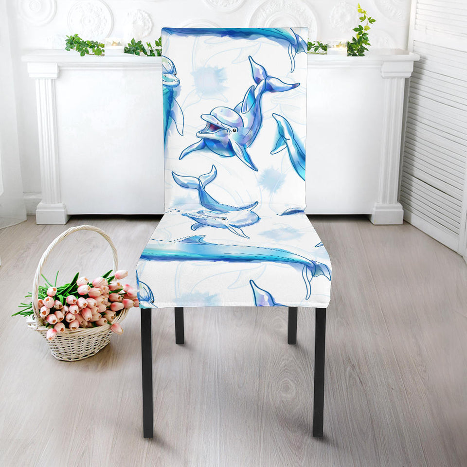 Watercolor Dolphin Pattern Dining Chair Slipcover