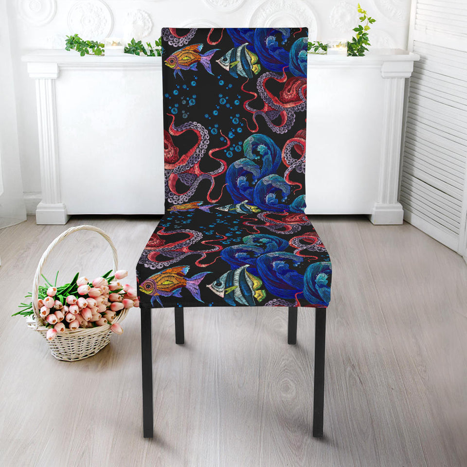 Octopus Sea Wave Tropical Fishe Pattern Dining Chair Slipcover