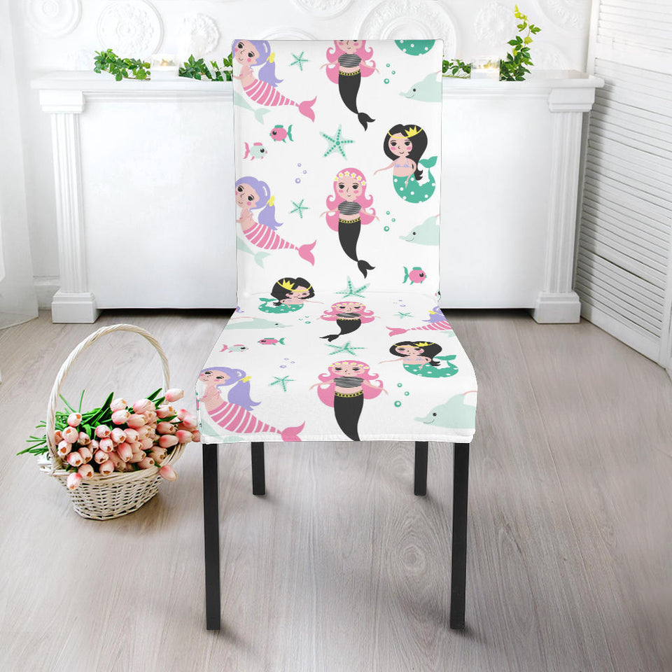 Cute Mermaid Dolphin Fish Starfish Pattern Dining Chair Slipcover