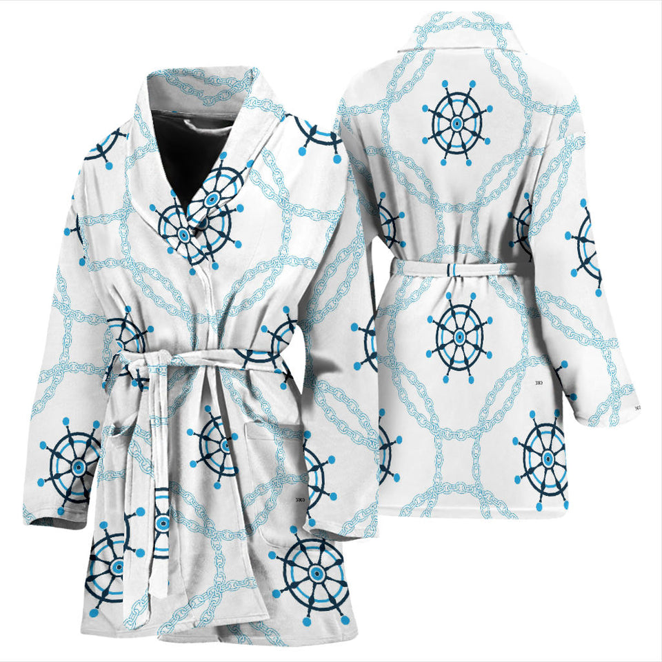 Nautical Steering Wheel Chain Women'S Bathrobe