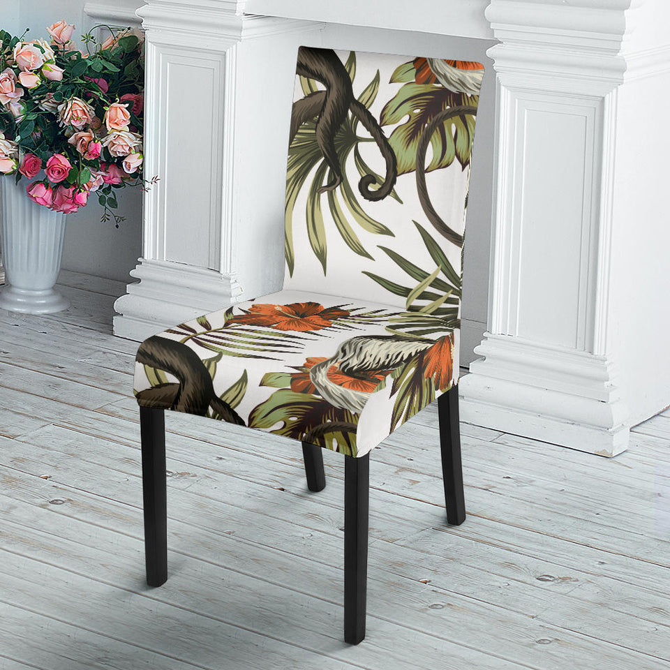 Monkey Red Hibiscus Flower Palm Leaves Floral Pattern Dining Chair Slipcover