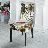 Monkey Red Hibiscus Flower Palm Leaves Floral Pattern Dining Chair Slipcover