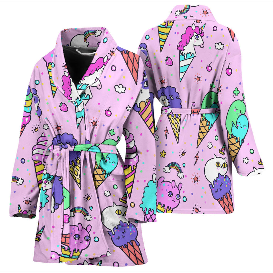Cute Ice Cream Cone Animal Pattern Women'S Bathrobe