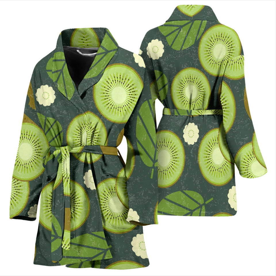 Whole Sliced Kiwi Leave And Flower Women'S Bathrobe