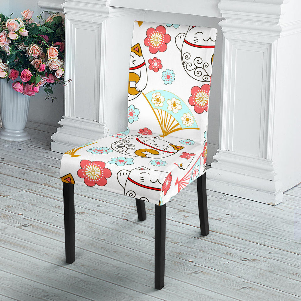 Maneki Neko Lucky Cat Fan Sakura Dining Chair Slipcover