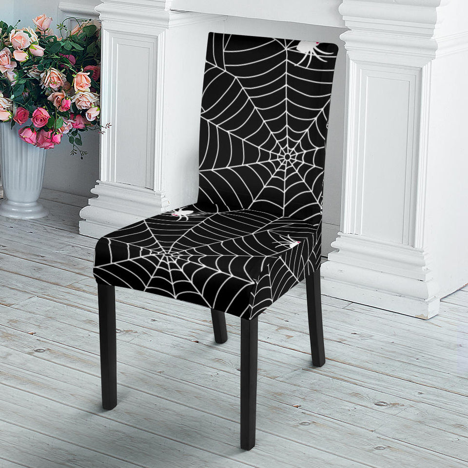 Spider Web Design Pattern Black Background White Cobweb Dining Chair Slipcover