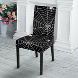 Spider Web Design Pattern Black Background White Cobweb Dining Chair Slipcover