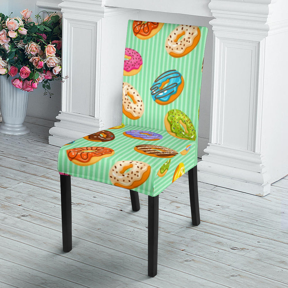 Colorful Donut Pattern Green Background Dining Chair Slipcover