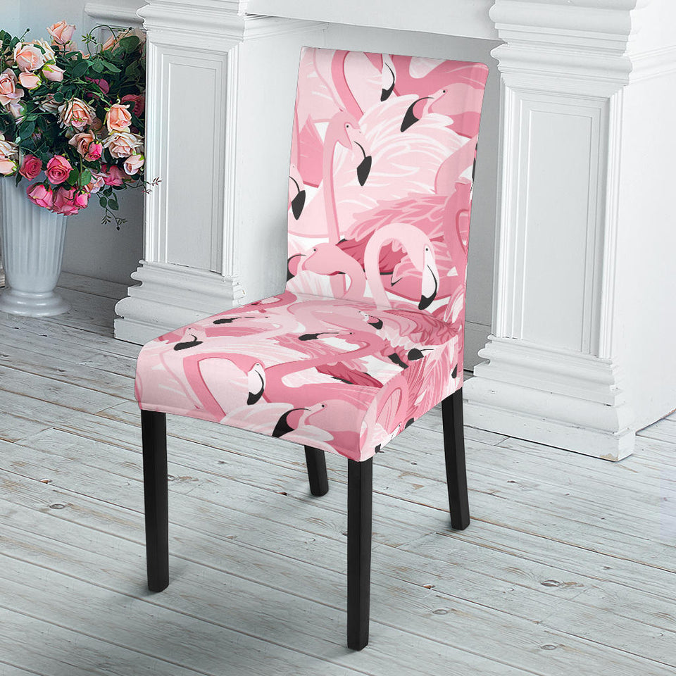 Pink Flamingos Pattern Background Dining Chair Slipcover