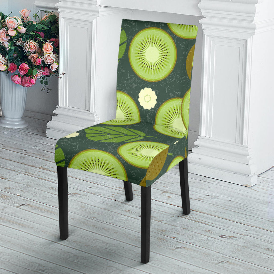Whole Sliced Kiwi Leave And Flower Dining Chair Slipcover