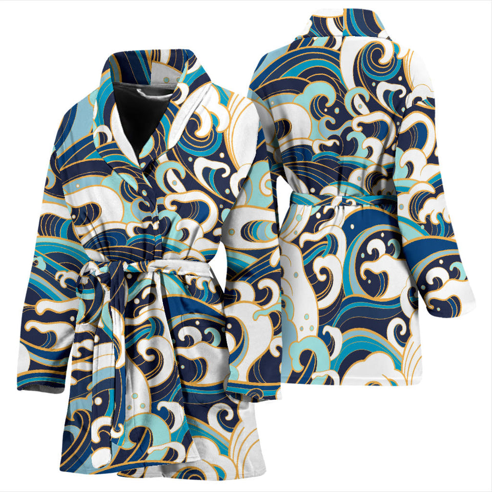 Japanese Wave Pattern Women'S Bathrobe