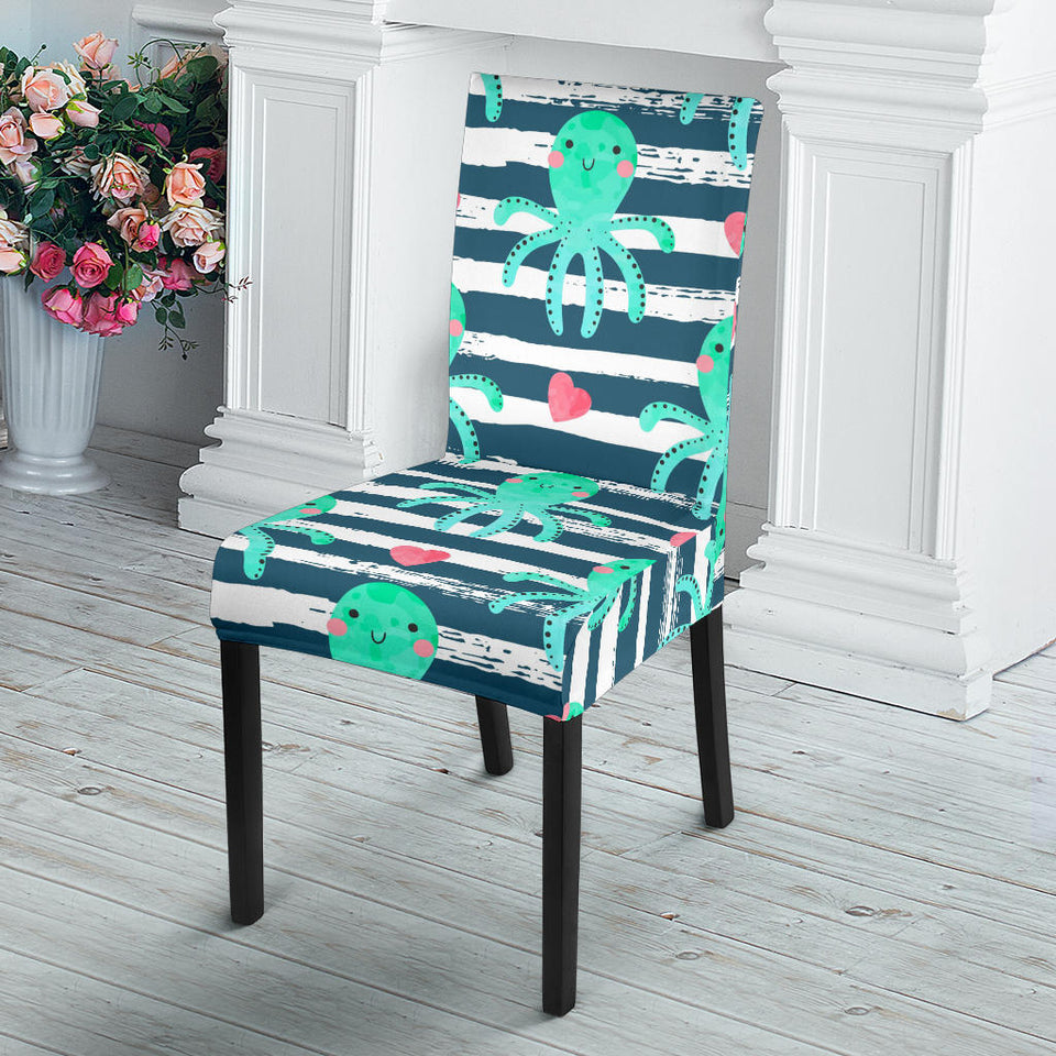 Cute Octopuses Heart Striped Background Dining Chair Slipcover