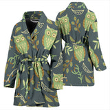 Cute Owls Leaves Pattern Women'S Bathrobe
