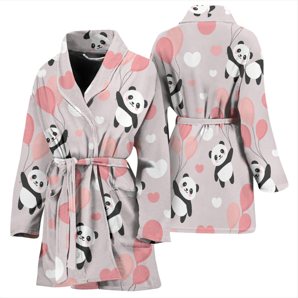 Cute Panda Ballon Heart Pattern Women'S Bathrobe