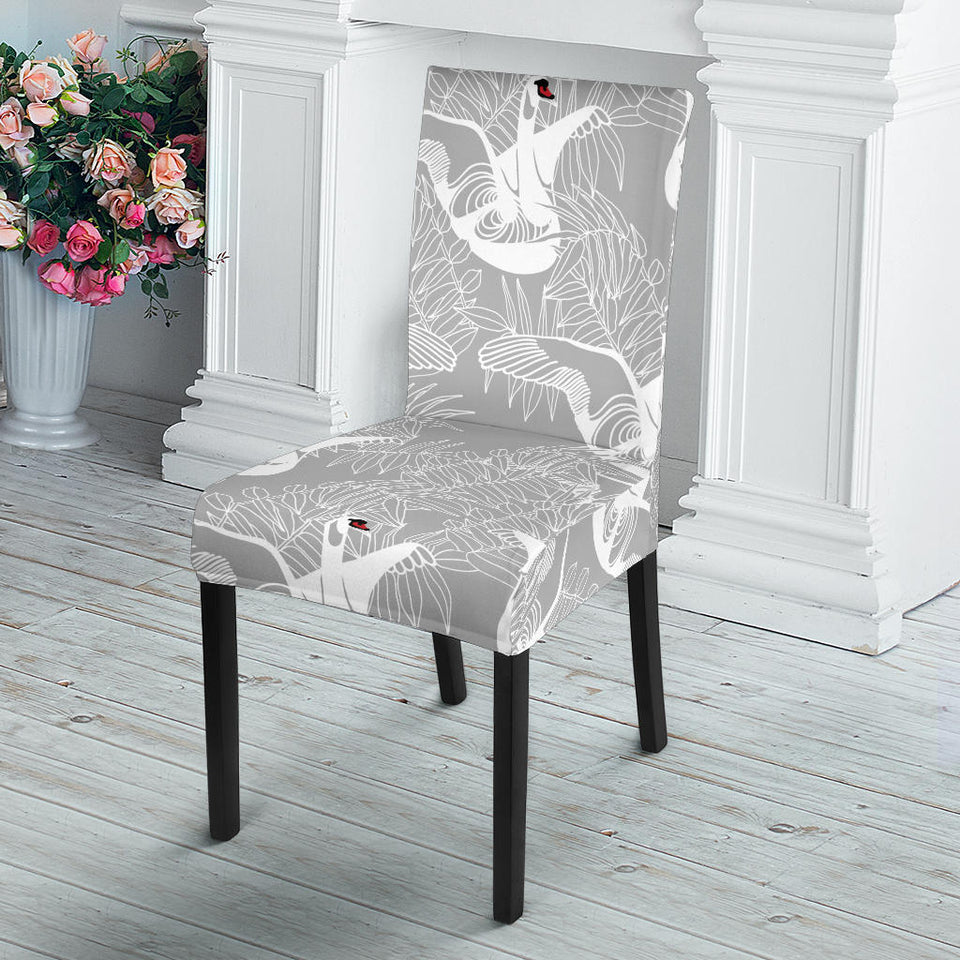White Swan Gray Background Dining Chair Slipcover