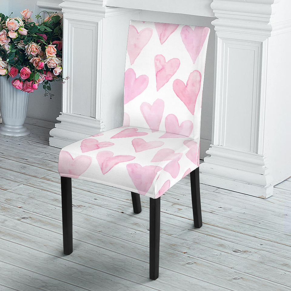 Watercolor Pink Heart Pattern Dining Chair Slipcover