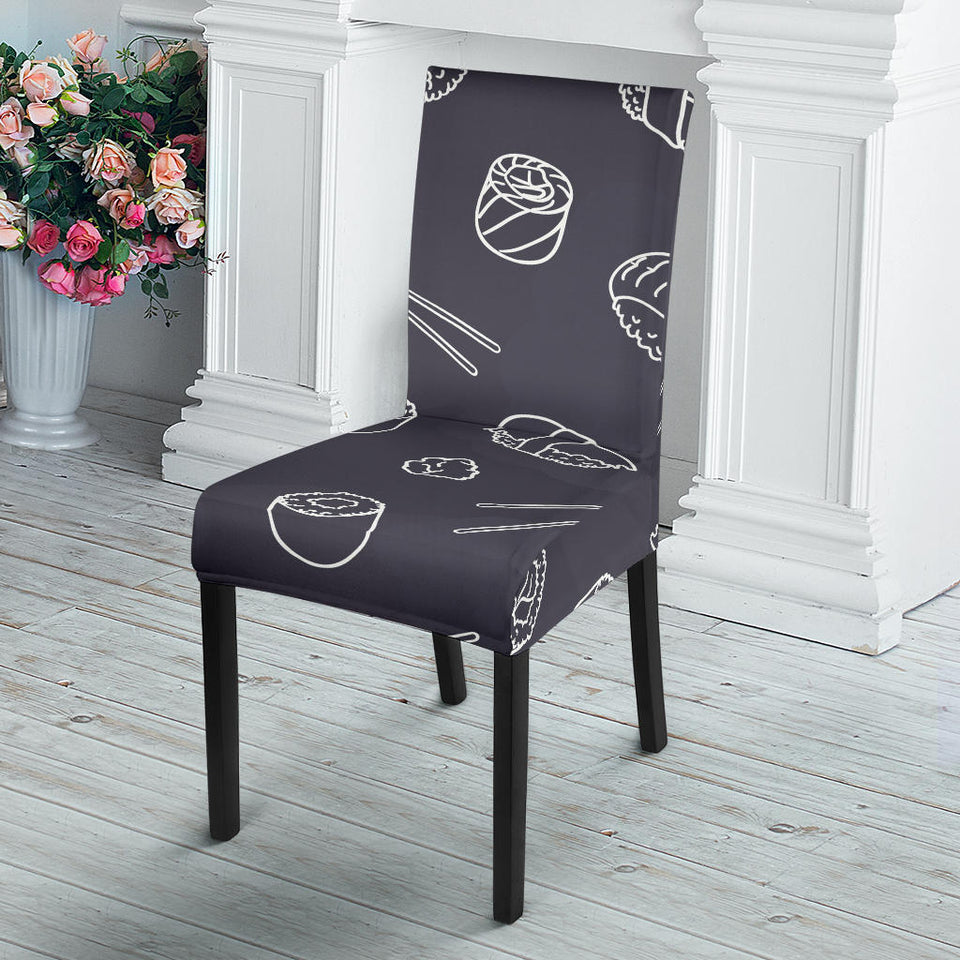 Sushi Pattern Black Background Dining Chair Slipcover