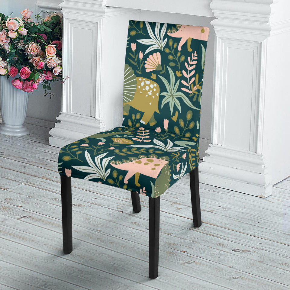 Dinosaurs Tropical Leaves Flower Pattern Dining Chair Slipcover