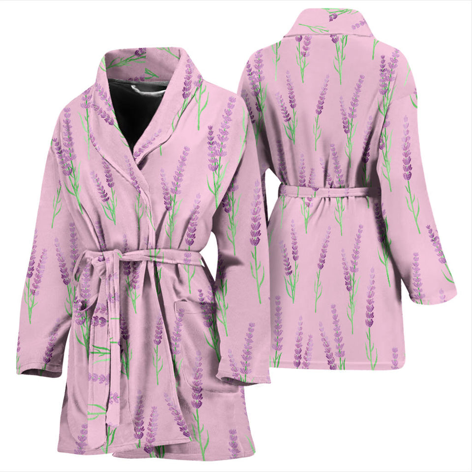 Lavender Pattern Pink Background Women'S Bathrobe