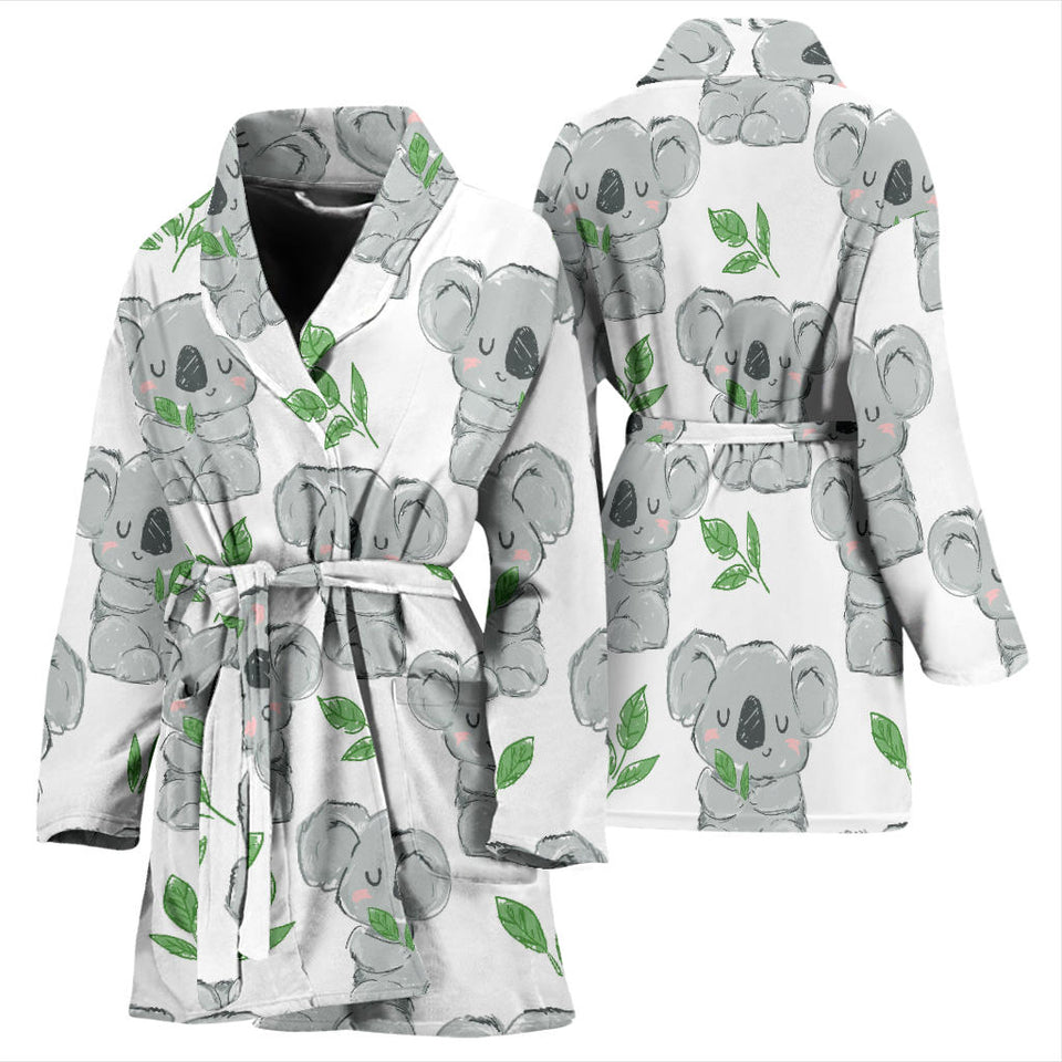 Hand Drawn Koala Leaves Pattern Women'S Bathrobe