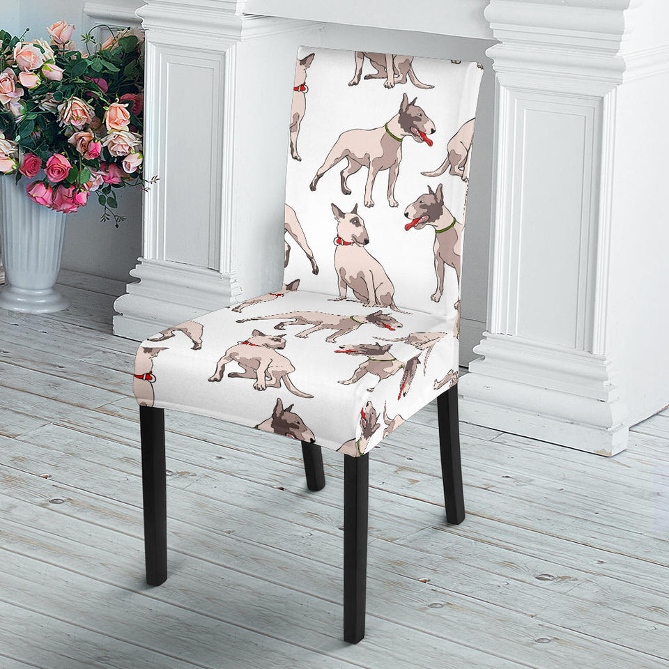 Bull Terrier Pattern Print Design 04 Dining Chair Slipcover