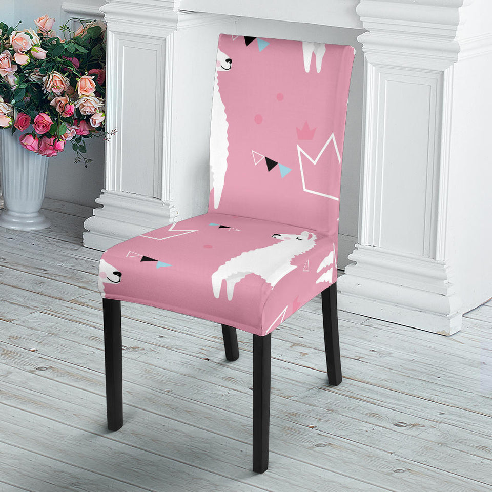 Llama Alpaca Pink Background Dining Chair Slipcover