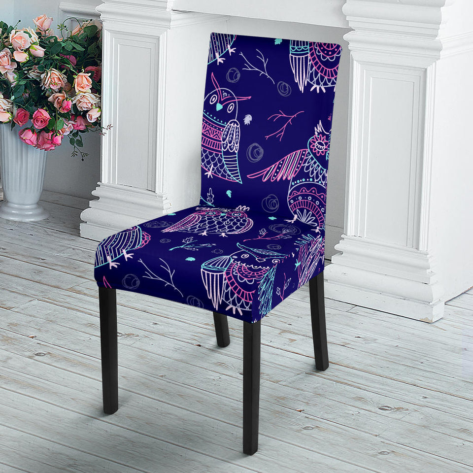 Cute Owls Pattern Boho Style Ornament Dining Chair Slipcover