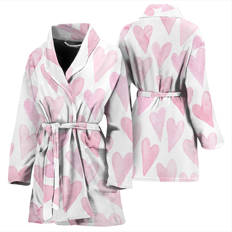 Watercolor Pink Heart Pattern Women'S Bathrobe