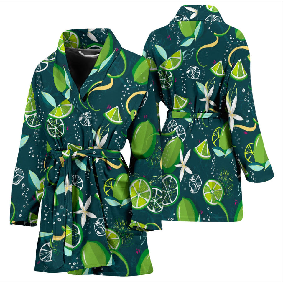 Lime Ice Flower Pattern Women'S Bathrobe