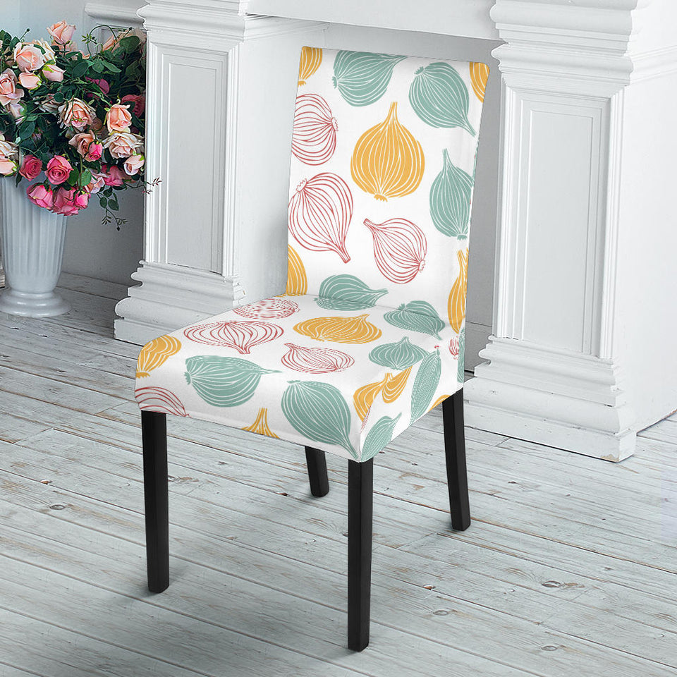 Colorful Onions White Background Dining Chair Slipcover
