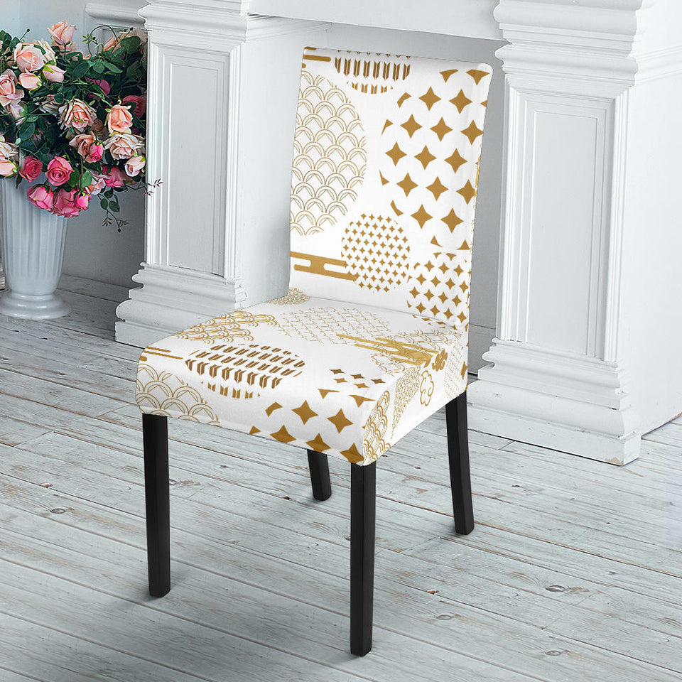 Beautiful Gold Japanese Pattern Dining Chair Slipcover
