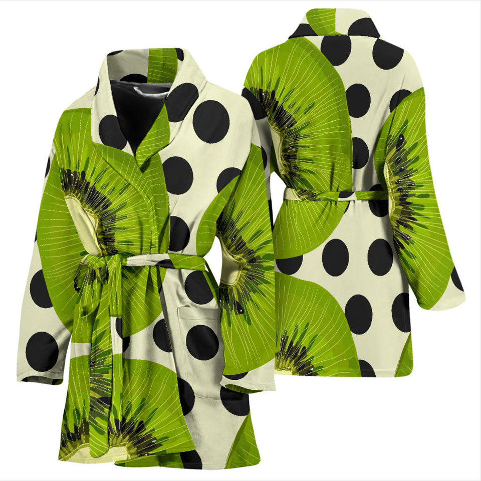 Kiwi Black Dot Background Women'S Bathrobe