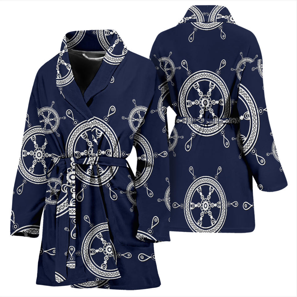 Nautical Steering Wheel Design Pattern Women'S Bathrobe