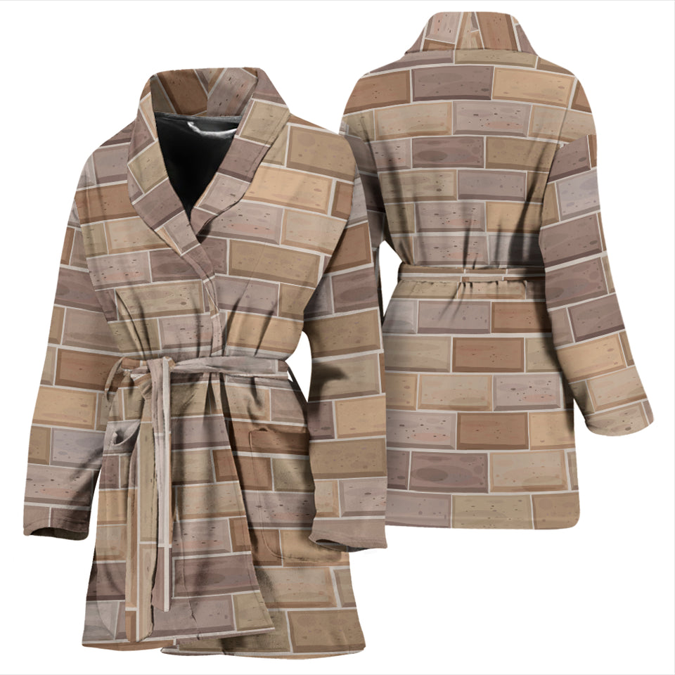 Brick Printed Pattern Print Design 01 Women's Bathrobe