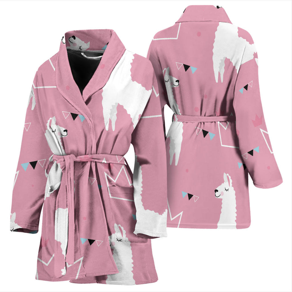 Llama Alpaca Pink Background Women'S Bathrobe