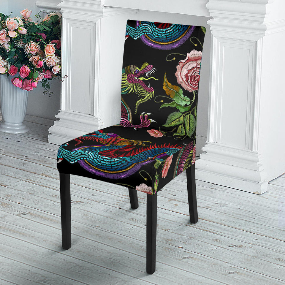 Dragons Flower Pattern Dining Chair Slipcover