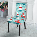 Red White Sailboat Wave Background Dining Chair Slipcover