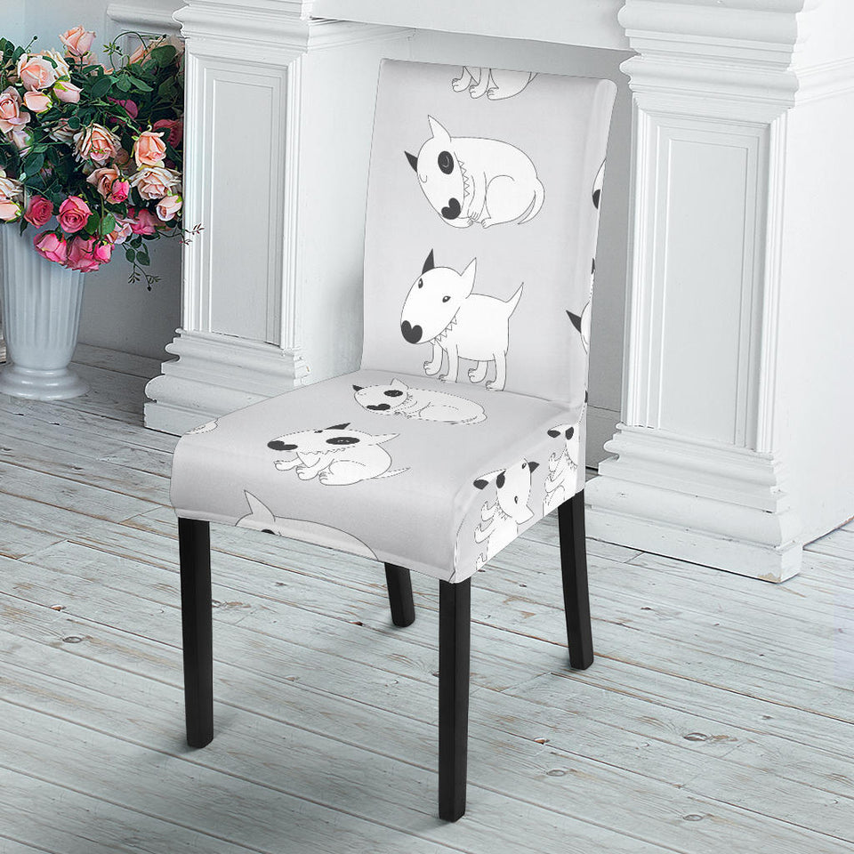Bull Terrier Pattern Print Design 01 Dining Chair Slipcover