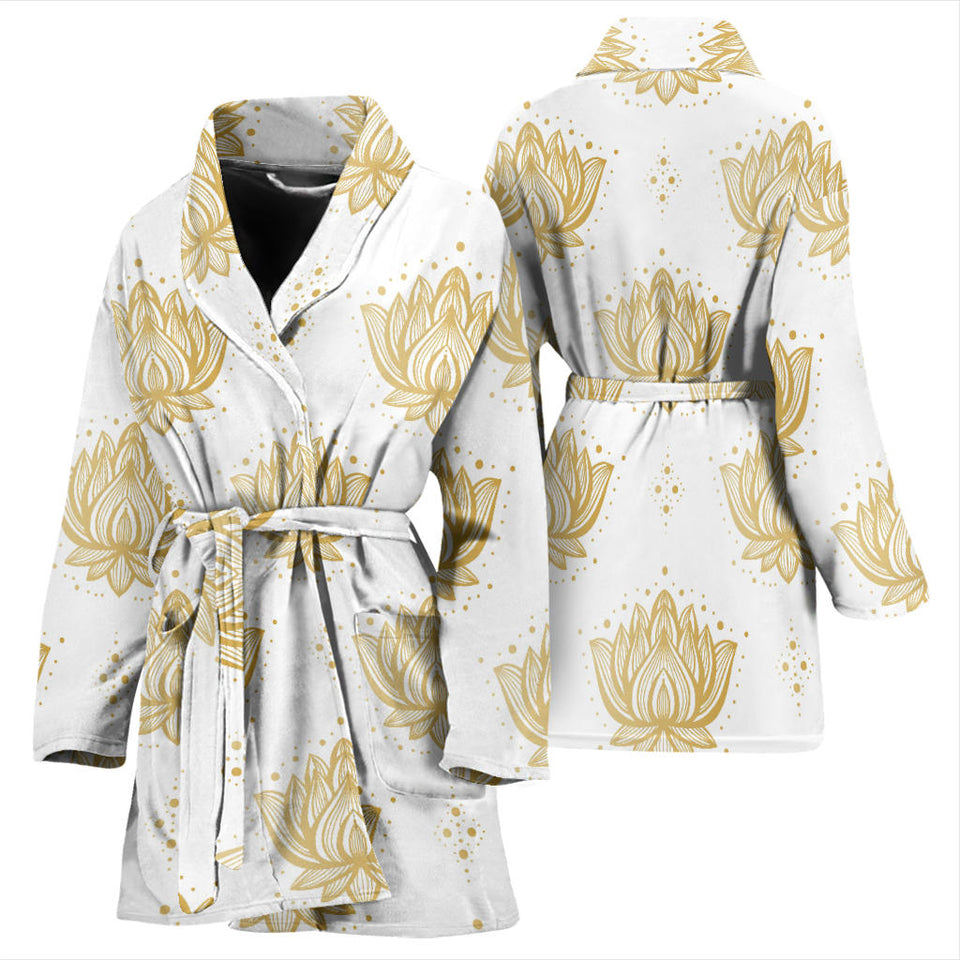 Gold Ornamental Lotue Waterlily Symbol Pattern Women'S Bathrobe