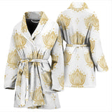 Gold Ornamental Lotue Waterlily Symbol Pattern Women'S Bathrobe