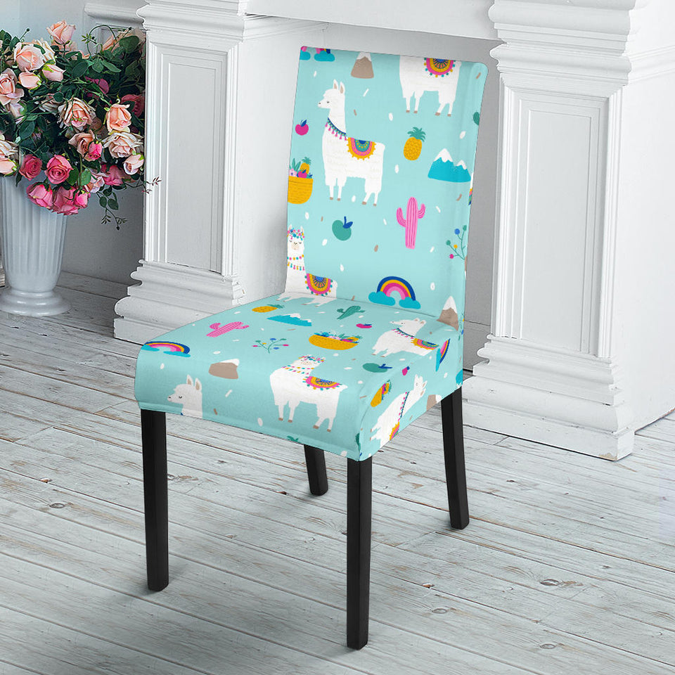 Llama Alpaca Cactus Leaves Pattern Dining Chair Slipcover