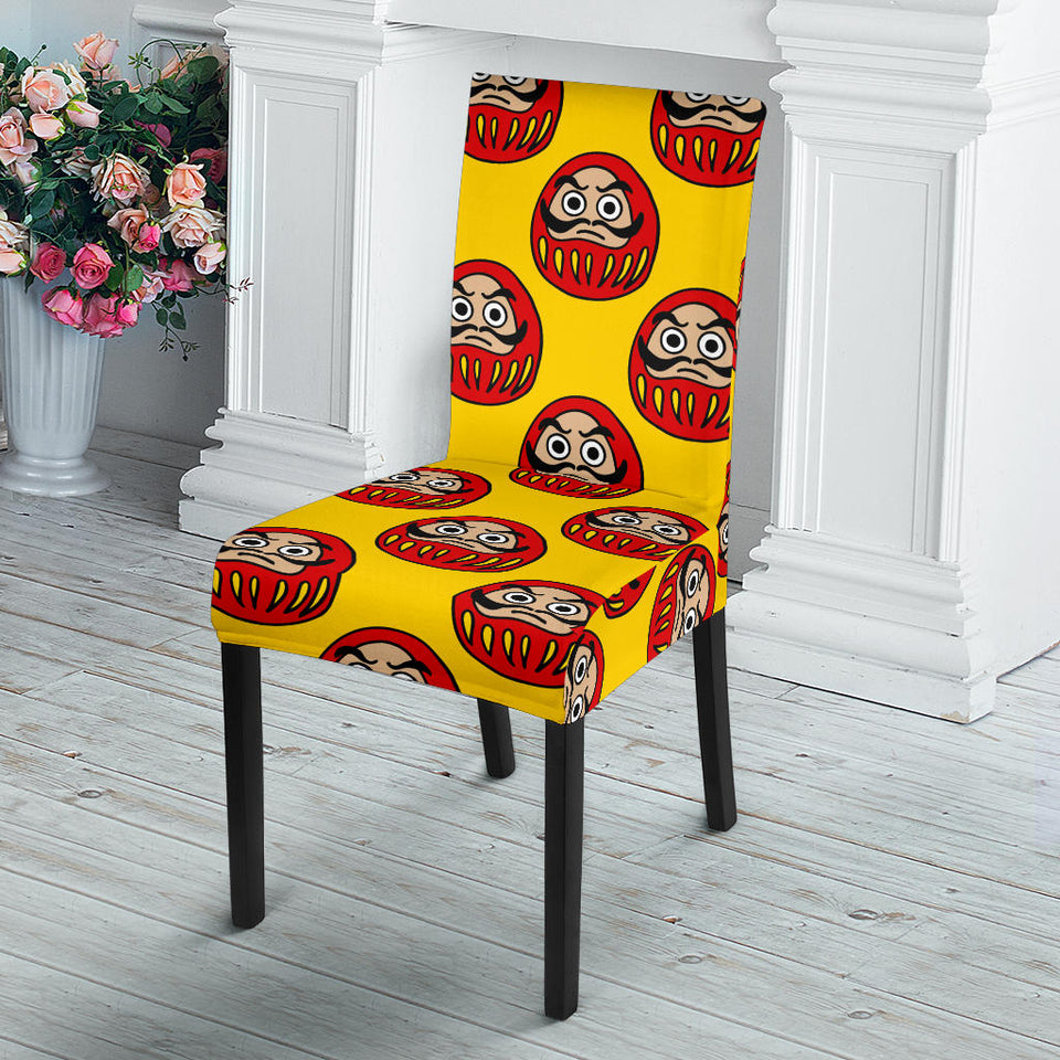 Daruma Japanese Wooden Doll Yellow Background Dining Chair Slipcover