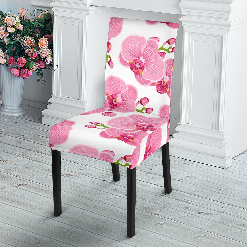 Pink Purple Orchid Pattern Background Dining Chair Slipcover