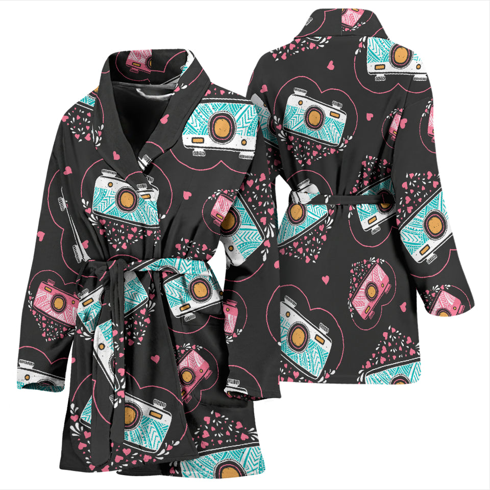 Camera Pattern Print Design 04 Women's Bathrobe