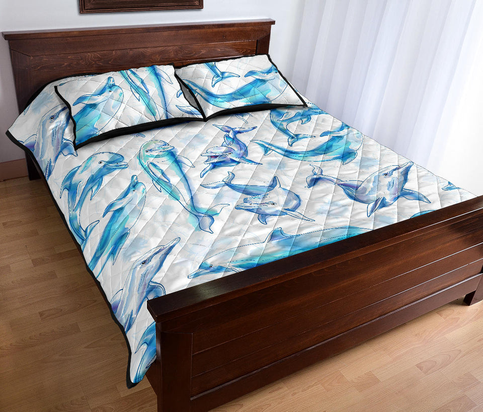 Watercolor dolphin pattern Quilt Bed Set