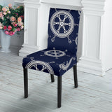 Nautical Steering Wheel Design Pattern Dining Chair Slipcover
