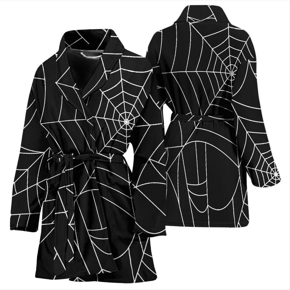 Spider Web Pattern Black Background White Cobweb Women'S Bathrobe