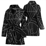 Spider Web Pattern Black Background White Cobweb Women'S Bathrobe