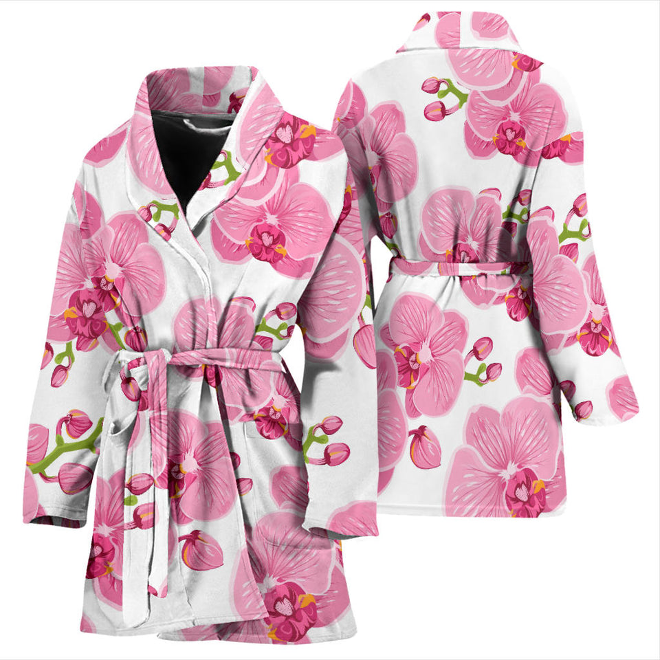 Pink Purple Orchid Pattern Background Women'S Bathrobe